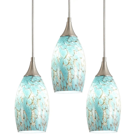 Kitchen Island Pendant Light Dope Modern Edison Hanging Fixture With Handcrafted Art Glass Shade, view of trio lights