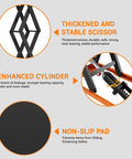 Hydraulic lift table cart with thickened scissor mechanism and enhanced cylinder; non-slip pad on black/orange steel frame