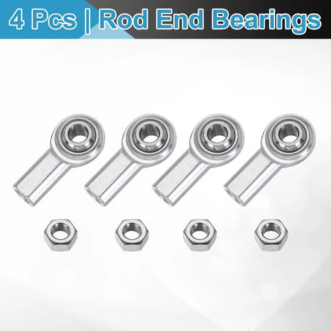CF5 Rod End Bearing 4 Pack 5/16 Bore 5/16-24 Right Hand Female Thread Self Lubricating Joint With Jam Nuts Chrome Steel Tough High Load Capacity Angular Misalignment Up To 11 Degrees Great For Auto And Machinery, 4 bearings with jam nuts