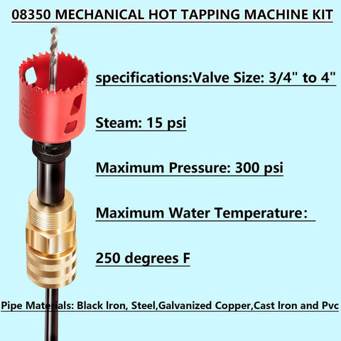 Bonbo DM3MECH Mechanical Hot Tapping Machine Complete Kit For NPT With Hole Saws Or Arbor, features a red hole saw for cutting.