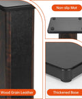 Close-up of 12 Inch Tall Wood Speaker Stands Set Of 2 For Home Theater HiFi Desktop with wood grain, non-slip mat, thickened base.