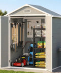 6x4.4 Ft Resin Outdoor Storage Shed With Floor Lockable Doors And Windows All Weather Plastic Garden Tool Shed for Tools