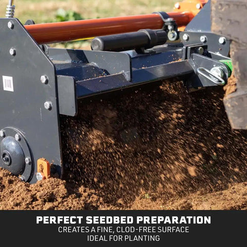 72 Inch 3 Point Rototiller Attachment For Category 1 Tractors, PTO Driven Cultivator Working on Soil Preparation