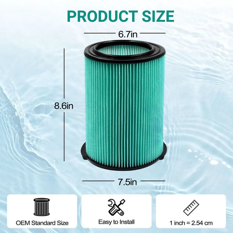 Replacement VF6000 Filter For 5 To 20 Gallon Wet Dry Shop Vacuums Heavy Duty Five Layer Pro Grade Filter dimensions and size chart