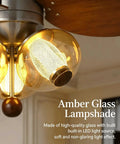 YPDJVLTI Ceiling Fans Lights Children's LED Fandelier - amber glass lampshade with built-in LED light glowing softly.