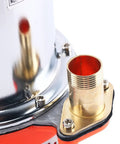 Close-up of outlet port on Top Shelf 12 Volt Dc Solar Water Pump Built Like A Tank For Farm And Ranch Jobs Featuring 26 Feet Of Lift Power Plus 100 Liters Per Minute Flow Through 1 Inch Outlet Stainless Steel Submersible Design Zero Hassle Operation In Vibrant Orange Finish.