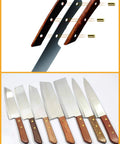 One Eighth Inch Brass Rods Pack, 12 Inch Long, 10 Pieces For Knife Making Handles and Rivets shown in wooden knife handles