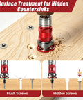 14 Piece Countersink Drill Bit Set With Self Locking Quick Adjust Depth Tct Steel Hss Bits Heavy Duty Design demonstrating flush and hidden screws.