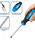 Close-up of 10 Piece Magnetic Screwdriver Set With Phillips And Flathead Bits showing non-slip handle and magnetic tip.