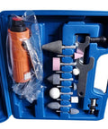 Hardcore Aluminum Air Die Grinder 16 Piece Pneumatic Power Tool Kit With 3mm And 6mm Quick Swap Collets and bits in case.