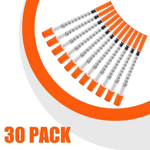 One Milliliter Syringes With 31G 5/16 Inch Needle 30 Pack Individually Wrapped For Lab Use No Fuss Easy One Handed Operation And Airtight Plunger With Clear Measurement Scale Disposable Medical Supplies, 30 pack