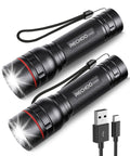 Rechargeable High Lumens Tactical Flashlight Two Pack G1000 Super Bright LED Light with USB-C cable
