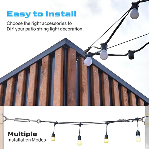 164 Ft Vinyl Coated 304 Stainless Steel Cable String Light Hanging Kit with Guide Wire Turnbuckles and Hooks for Patio