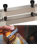 Pro Grade Multifunction Knife Making File Guide With Carbide Surface for squaring hidden tang shoulders, shown with usage example