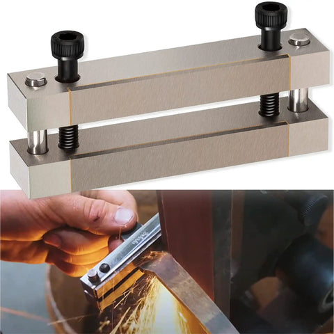 Pro Grade Multifunction Knife Making File Guide With Carbide Surface shown in use for squaring tang shoulders