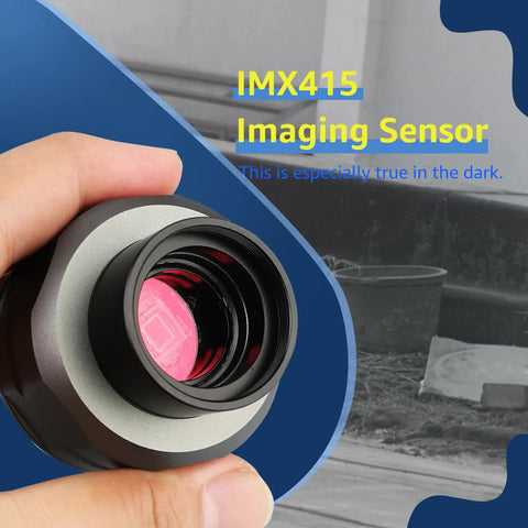 Close-up of a hand holding the IMX415 sensor for Astrophotography Camera For Beginners With 7.05MP IMX415 Sensor 1.25 Inch USB 3.0 CMOS Telescope Camera No Fuss Setup Plug And Play Real Time Viewing Low Light Enhancement MJPG Video Electronic Eyepiece For Sky Watching And Planets.