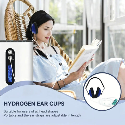 Woman using Hydrogen Inhalation Ear Mask for Tinnitus and Hearing Support with Direct Molecular Hydrogen Delivery