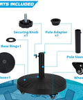 Beefy 52 Pound Heavy Duty Umbrella Base With Brakeable Wheels For Outdoor Use parts diagram with components labeled