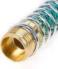 Close-up of 2 Pack 5.7 Inch Garden Hose Extension Adapters with Coil Spring Protectors Brass Three Quarter Inch Threaded Hose Fittings