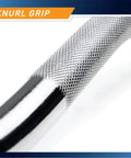 Close-up of knurl grip on Threaded Chrome Curl Bar With Collars For All Standard Plates 48 Inch Heavy Duty Steel Build