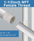 Pack of 2 White 1-1/2 Inch PVC Female Thread Adapters showing slip socket and NPT thread detail, ideal for plumbing.