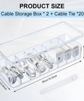 2 Pack Cable Organizer Box With Lids Clear Plastic Cord Storage Box For Home Office Desk Electronics Organizer Includes 20 Silicone Wire Ties