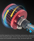 Red Air Filter Upgrade For 301cc 420cc Mini Bike Go Kart Engines, close-up of filtration arrows