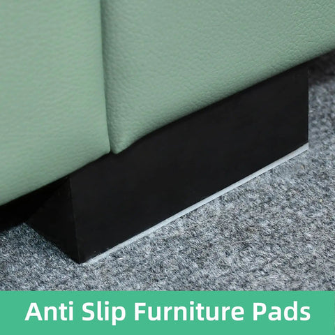Close-up of a clear silicone pad under furniture for stability on carpet, 5 Pack 6x6 Inch Large Clear Self Adhesive Silicone Non Slip Pads For Rug