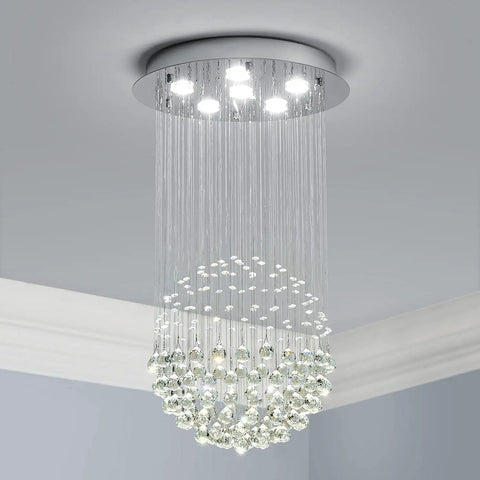 Lit Modern K9 Crystal Raindrop Chandelier Lighting Flush Mount LED Ceiling Light Fixture Pendant Lamp for dining room and more
