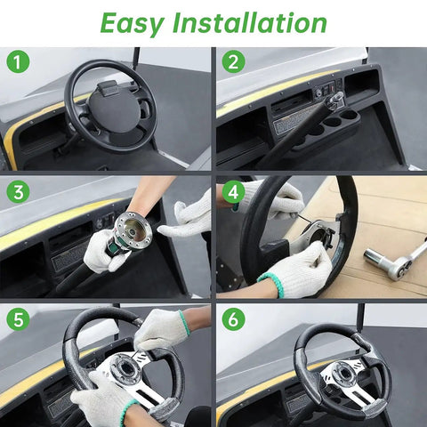 Classic Gray Golf Cart Steering Wheel Delivering Tight Grip And Quick Swap Vibes For Smooth Road Cruising installation steps.