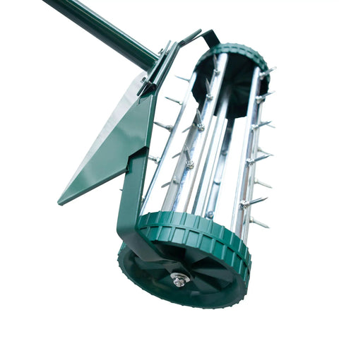Heavy Duty 18 Inch Rotary Spike Lawn Aerator With Mud Guard Built Tough Steel Body Lightweight Design 41 Inch Extended Handle