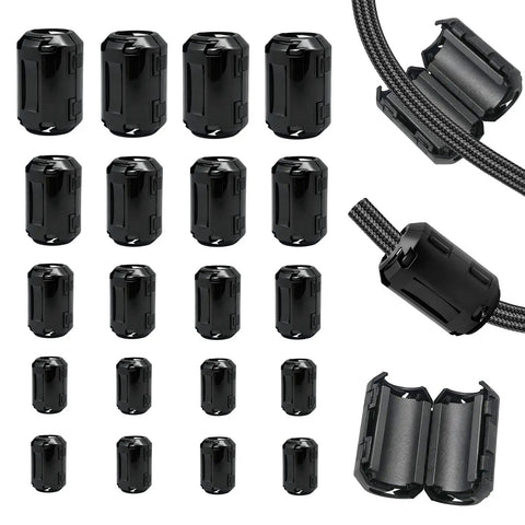 Set Of 20 Ferrite Bead Clip On Cores RFI EMI Filter Noise Suppressor Ring For Cable Clips Fits 3mm 5mm 7mm 9mm 13mm ID Black