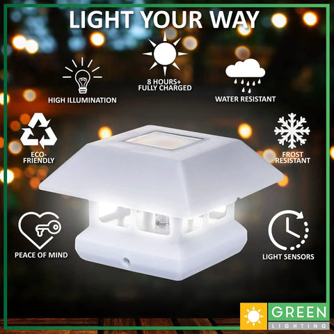 Solar Post Cap Lights For 4x4 Posts 8 Pack Bright LED Outdoor Post Lights For Fence Deck Garden Landscaping Waterproof White Fits 4x4 Wood And PVC Posts With Adapter Solar Powered Auto On At Dusk For Easy Nighttime Lighting