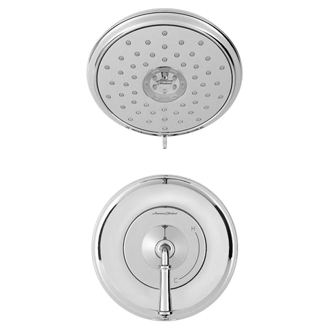 Delancey Shower Trim Kit With Pressure Balance Cartridge Polished Chrome Finish front view of shower head and valve trim