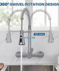 Hurran Wall Mount Kitchen Faucet, Commercial Utility Sink Faucet with 360° swivel design in chrome finish.