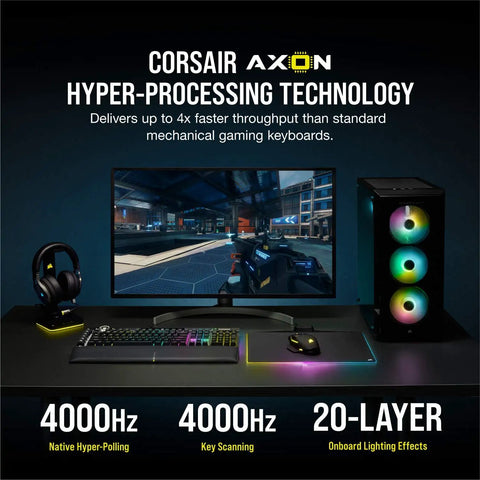 Ultimate Optical Mechanical Gaming Keyboard Blazing Fast OPX Switches Smooth Typing Vibes with RGB lighting on desk setup.