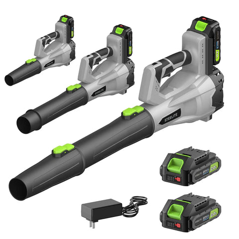 Cordless Leaf Blower 21V With 150 MPH 600 CFM High Performance Airflow, Lightweight Electric Yard Cleaner, Two Batteries, Green
