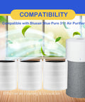 311 HEPA Replacement Filters 3 Pack For Blue Pure 311 Air Purifier next to the purifier in front of a bright window with plants