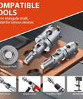 Heavy Duty Tungsten Carbide Hole Saw Drill Bit Set with triangular shaft compatibility for various drills on metal surface
