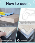 Instructions for using Premium Clear Silicone Corner Protectors And Table Edge Guards; cleaning, applying, and finished look.