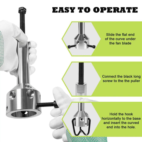 RepSupplements Up1 Ultimate Fan Blower Remover Tool And Blade Hub Wheel Puller For Hvac in use showing easy operating steps.