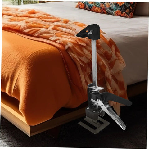 Heavy Duty Hand Lifting Tool Jack 2 Piece Set Multi Function Tile Installer positioned beside a bed with orange blanket.