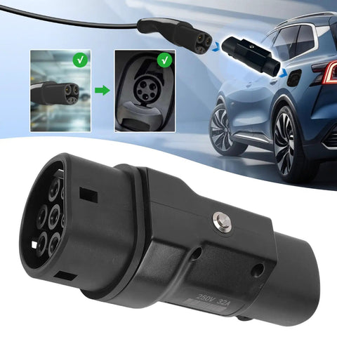 Heavy Duty EV Charging Adapter For Type 2 Connectors showcasing secure locking feature and weatherproof design.