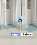 Comparison of shower floor with 39 Inch Shower Threshold Dam Barrier Silicone Shower Door Seal showing after and before installation.