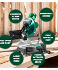 Portable Table Saw With Compound Miter Saw Base Cuts Like Butter Through Wood And Features A Heavy Duty Motor for precise cuts and adjustments.