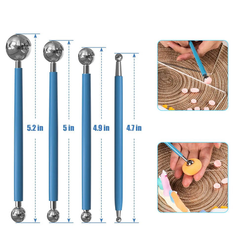 2 In 1 Dotting And Brush Tool For Clay And Nail Art Silicone Ball Stylus Set With Five Blue Handles Ceramic Dotting Tools, 5.2-4.7 in