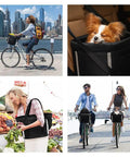 Front Dog Bike Basket For Small Pups Up To 11 Lbs Folding Pet Carrier mounted on bike and at a market