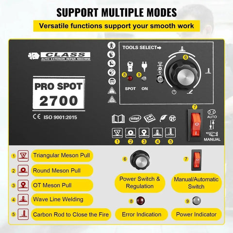 DIY Friendly Professional Dent Repair Kit With 1.8KW Spot Welder And Stud Welder control panel showing adjustable modes