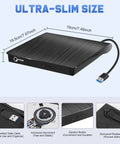 External CD DVD Drive for Laptop USB 3.0 Portable CD DVD Player High Speed Writer 8x DVDR 24x CDR Black, 19.5cm slim