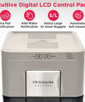 Cream Countertop Nugget Ice Maker With Visible Window And Sleek Touchscreen displaying LCD panel with control buttons and notifications.
